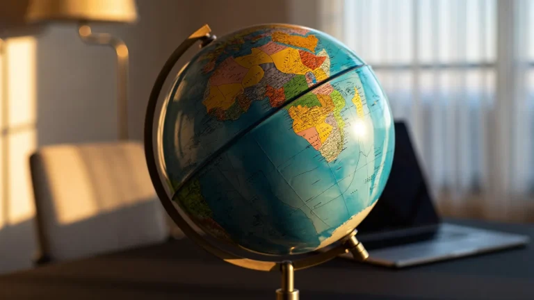 Desk globe showing the African continent in golden light - weighing up a .africa domain